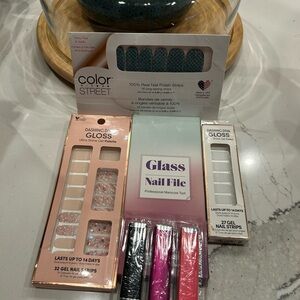 Dashing Diva Gloss Nail Strips Set - Pink, Blue , White and glass nail files